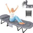 Camping Cot with Mattress, No Assembly Required Heavy Duty Folding Camping Cot for Adults, 550 Lbs Capacity Adjustable Portable Sleeping Bed for Indoor, Outdoor & Patio Use (L''80)