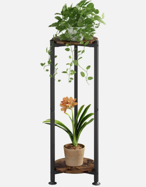 YIZAIJIA Plant Stand Indoor Corner Tall 2 Tier Metal Modern Flower Storage Plant Shelf Holder for Living Room Balcony Garden,Black (2 TierBlack Round)