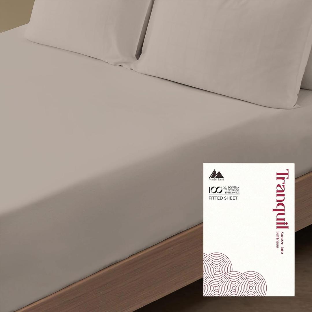 Mayfair Linen 100% Egyptian Cotton California King Fitted Sheet Only - Luxury 800 Series Tranquil Collection Deep Pocket Cal King Fitted Sheet (Taupe), Soft, Cooling Hotel Quality Bottom Sheets