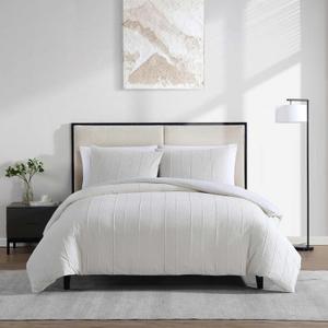Vera Wang - Queen Comforter Set, Soft Cotton Bedding w/Smooth Cotton Percale Reverse, Lightweight for Year Round Comfort, 3 Piece Bed Set w/Matching Pillowcases (Woven Tucks Beige)