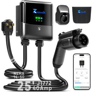 Level 2 EV Charger 40Amp 240V 9.6kW - 25FT Smart Wall Charging Station for Home, J1772 NEMA 14-50, with EV Charger Port Cover Waterproof, RFID Card, WiFi Enabled, UL Certified,IP66 -GEN 2
