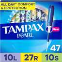 Tampax Pearl Tampons Multipack, with LeakGuard Braid, Light/Regular/Super Absorbency, Unscented, 47 Count