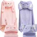 2 Pack Hooded Towels for Toddlers - Thick 55" x 27.5" Baby Bath Towel Set for Girls and Boys - Super Absorbent, Age 1-5, Elephant & Rabbit