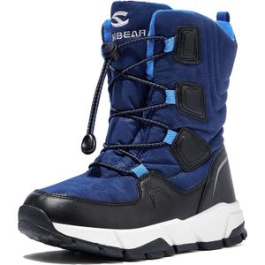 HOBIBEAR Kids Snow Boots Boys Girls Mid Calf Waterproof Warm Faux Fur Lined Insulated Winter Shoes Blue, 5.5 Big Kid