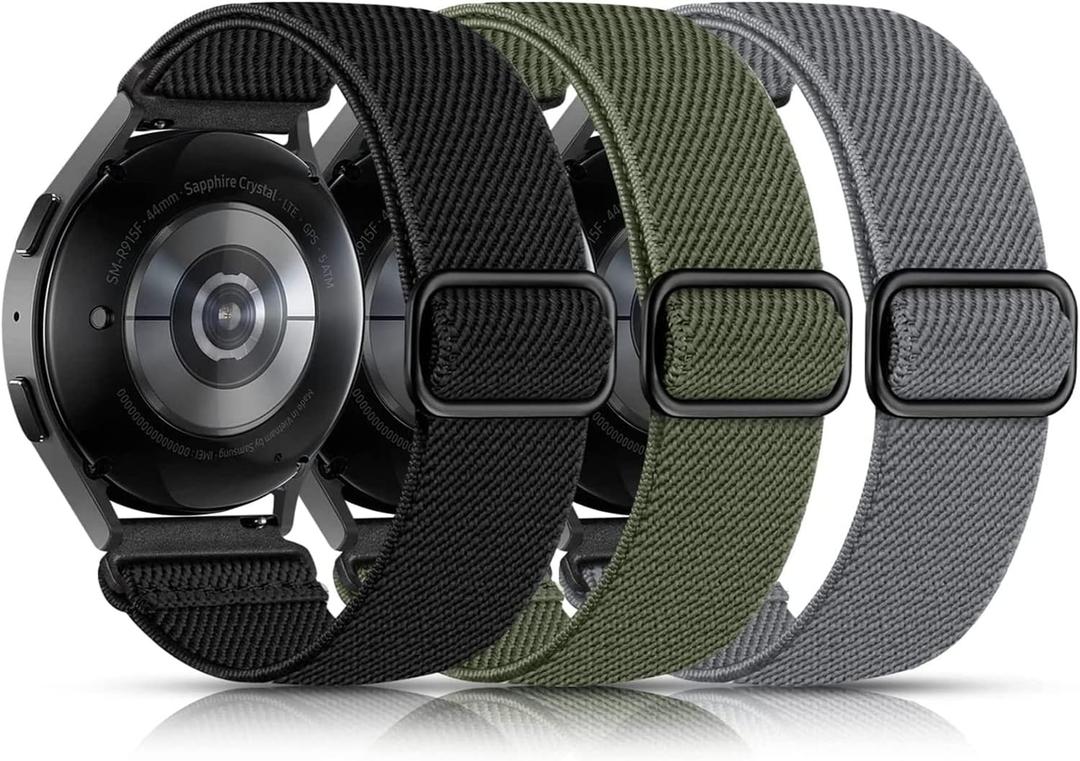 Lerobo Elastic Bands Compatible with Samsung Galaxy Watch 7 6 5 4 40mm 44mm/for Galaxy Watch 6 4 Classic Band 42mm 46mm 43mm 47mm/Watch 5 Pro Band 45mm/Active 2,3 Pack 20mm Adjustable Nylon Sport Band (Black/Army Green/Dark Gray)