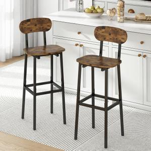 GILLAS Set of 2 Bar Stools, Modern Bar Stool with Backrest and Footrest, Tall Bar Chairs, Industrial Style Counter Height Bar Stools for Dining Room, Kitchen Counter, Rustic Brown