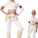 Kids Queen Costume Princess Cosplay White Battle Suit Grils Halloween Outfit Set (Large)