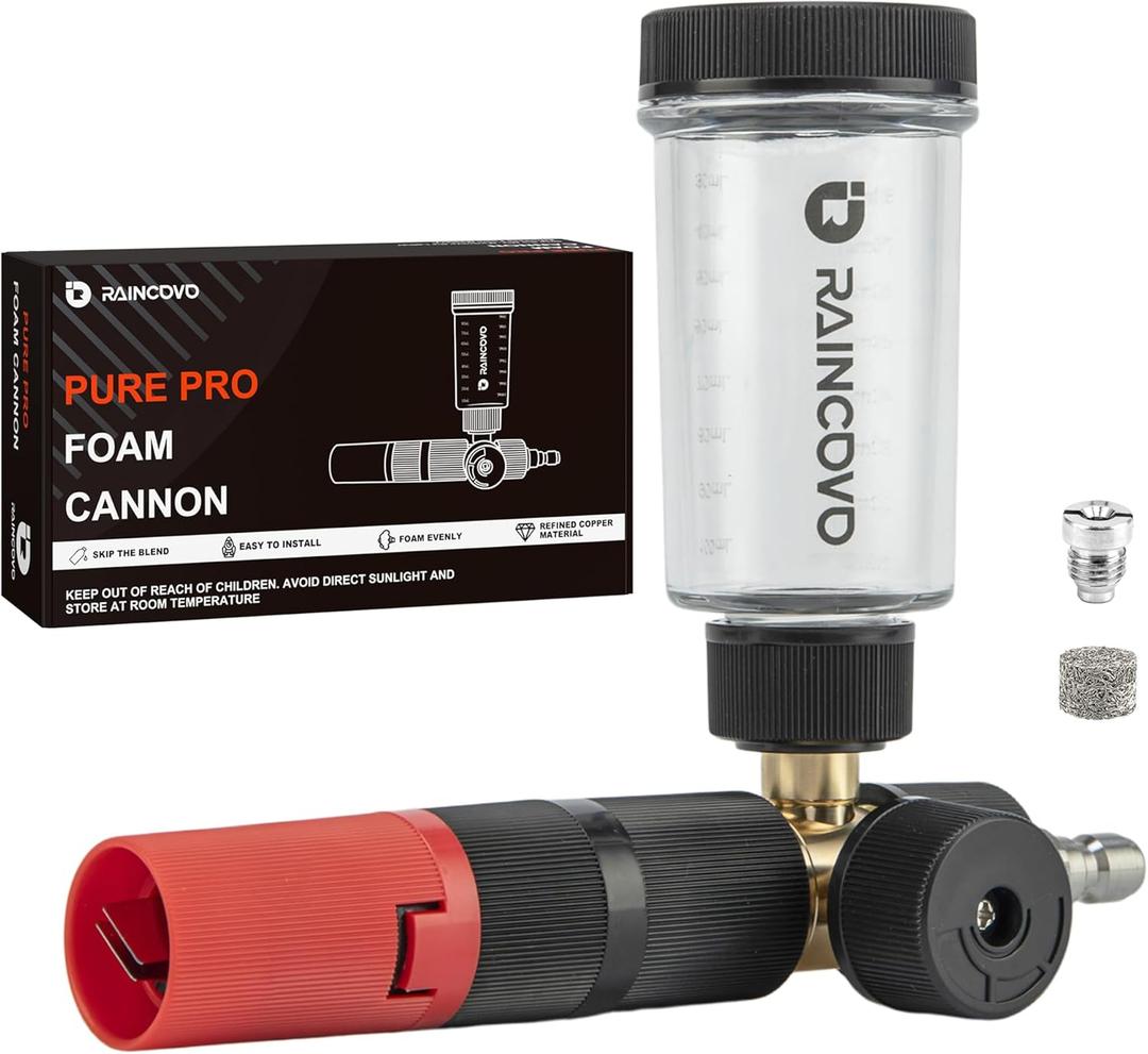 Raincovo Pure Pro Foam Cannon for Pressure Washer, Adjustable Nozzle with 1/ 4” Quick Connector, Power Washer Soap Cannon for Car Detail, Additional 1.1mm Orifice Nozzle