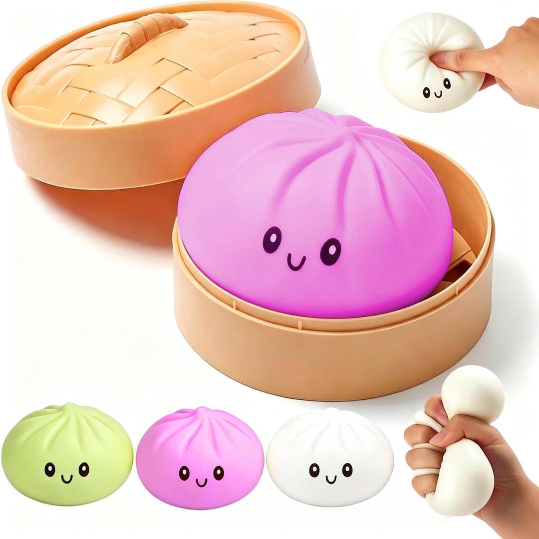 vphioxlr Dumpling Squeeze,Jumbo Bao Bun Slow Rising Squeeze Fidget with Steamer Box, Large Stress Relief Sensory Dough Ball for Adults,Purple
