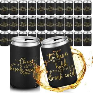 Qinyoung 50 Pieces Black Wedding Can Cooler Sleeves Bulk Engagement Party Favors for Guests Cheers to Love Laughter Happily Ever After Rehearsal Dinner Decorations for Wedding Bridal Party (Cute)
