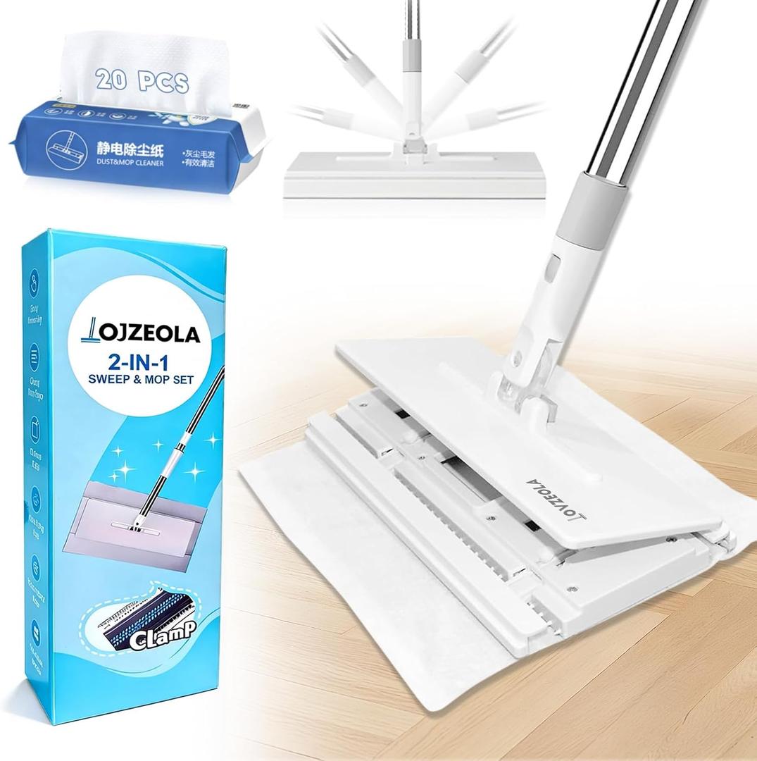 Snap Grip Mini Mop, Cloth Changing Mini Mop, Lazy Mopa Compatible with Swiffer Wet/Dry Pads, Dust Mopping for Hardwood, Tile, Floor, Includes 20 Disposable Dry Pads, Home Cleaning Essential (White)