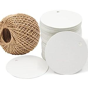 Pack Of 2 Gift Tags,100 PCS 2inch Kraft Paper White Round Hang Tags with Free 30m Natural Jute Twine for Christmas Holiday Gifts Wedding Favors