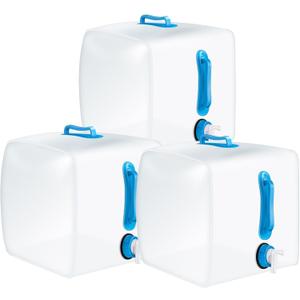 Reallnaive 3 Pack Collapsible Water Container with Spigot, Foldable Camping Water Container Portable Camping Storage Carrier Jug for Outdoors Hiking Emergency Kit Backpack(Blue,5.3 Gallon)