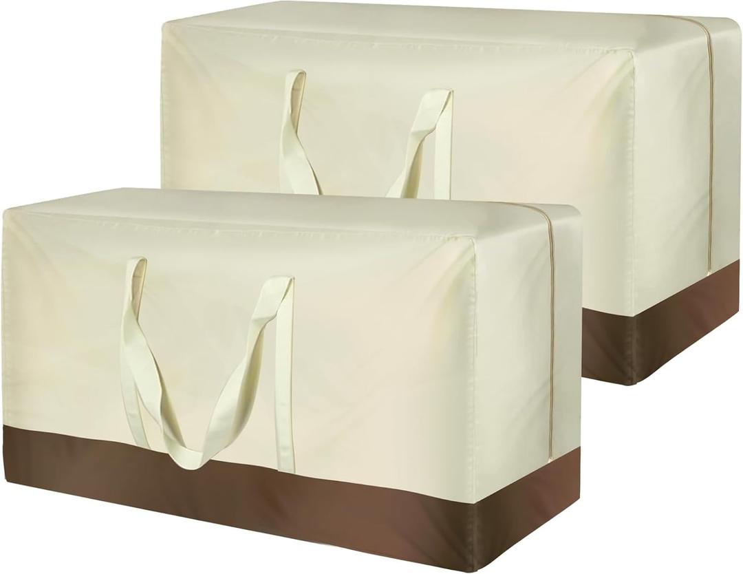 2 Pack Patio Cushion Storage Bags 420D Waterproof Outdoor Storage Bag Furniture Cushion Cover Christmas Tree Storage Bag with Handles and Zipper 60"L x 20"W x 28"H Beige