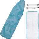 Ironing Board Cover and Pad, Standard Size 15x54 Iron Board Cover with Padding, Scorch & Stain Resistant Thick Iron Padded, Non-Slip Elastic Edge & Fasteners Clips for Daily Ironing, Tropical