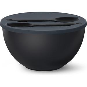10" Large Salad Bowl with Sealing Lid & Serving Utensils,135Oz, Black Big Bamboo Fiber Salad Serving Bowl with Servers for Mixing/Serving (Silicone Dark Grey Lid)