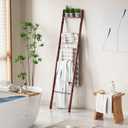 BAMBANG 6-Tier Blanket Ladder for Living Room, Blanket Quilt Ladder Rack Rustic Decorative Towel Holder, Wall Leaning Blanket Ladder Shelf Storage Farmhouse Decor for Bedroom Bathroom, Brown