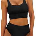 ANRABESS Bikini Sets for Women Summer 2026 High Waisted 2 Piece Bathing Suit Tummy Control Swimsuit Color Block Swimwear (Large, Black)