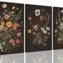 TUEASKY 3 Piece Canvas Wall Art Wildflower Wall Decor Botanical Pictures Floral Paintings Moody Framed Art Vintage Prints Dark Artwork