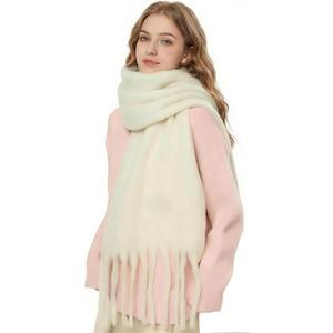 Winter Scarf for Women Oversized Chunky Plaid Scarves Large Plaid Thick Soft Warm Blanket Scarfs Tassel Shawl (Beige)