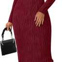 PRETTYGARDEN Womens Spring Dresses 2026 Long Sleeve Square Neck Knit Midi Beach Vacation Clothes Slit Bodycon Long Dress (Red, M)