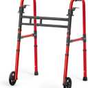 Loyoda Folding Walkers for Seniors Lightweight Walker with 5'' Front Wheel Height and Width Adjustable Aluminum Standard Walker for Elderly Handicap (Red)