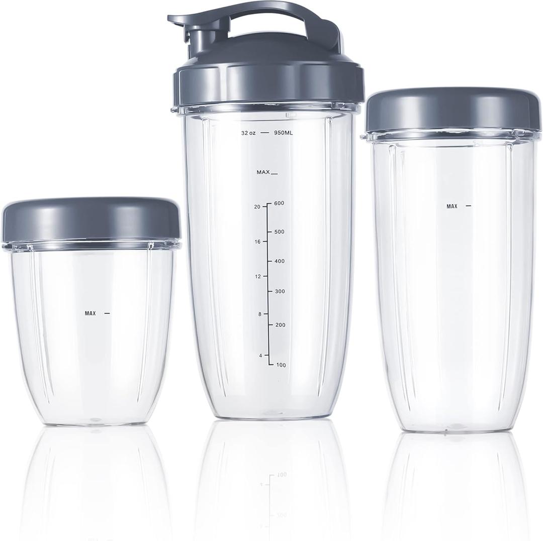 Replacement Cup Kit  18oz Short, 24oz Tall, 32oz Colossal with Flip-Top To-Go Lid and Stay-Fresh Resealable Lid  Compatible with NutriBullet 600w and Pro 900w Blenders