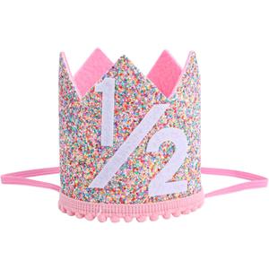 2 x Half Birthday Party Crown for Babies, Glitter 1/2 Birthday Rainbow Crown Hat Cute 6 Months Decorations for Party Photo Prop