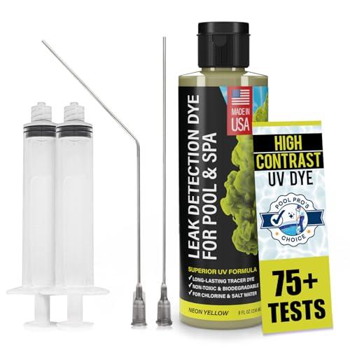 Pool Leak Detection Dye Kit - with 2 Precision Applicators - Made in USA - Superior Long Lasting UV Pool Dye Easily Locates Leaks - for All Pool, Spa, & Hot Tub Types - 8 OZ (Yellow) : Patio, Lawn & Garden