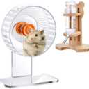 2 Pcs 7 Inch Transparent Adjustable Silent Hamster Exercise Wheels and Hamster Water Bottle Set Guinea Pig Running Wheels with Stand Water Dispenser Stand Holder for Guinea Small Animal
