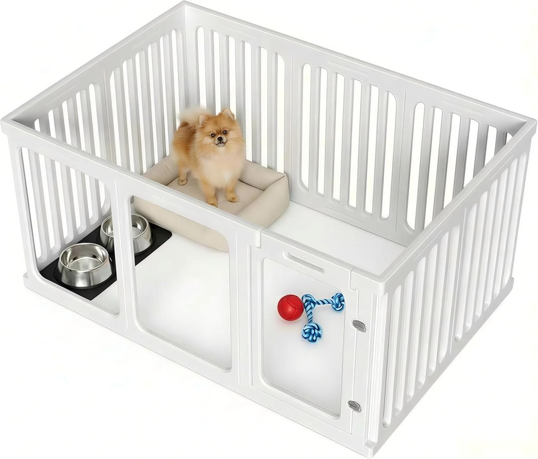 10 Pcs Combination Clear Acrylic Plastic Dog Playpen, Lightweight & Easy Assemble Playpen Divider, Durable Safety Play Pen Indoors, Puppy, Cat, Medium Animal(White, 49.2" × 33.5" × 23.6")