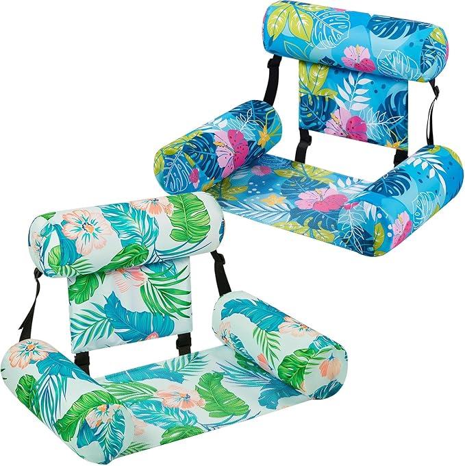 WERNNSAI Pool Chair Float - 2 Pack Inflatable Pool Float for Adults Green Plants Floating Pool Chair Lounge Adjustable Fabric Pool Float Hammock for Swimming Pool Beach Lake Summer
