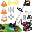 Electric Weed Wacker Cordless Eater Battery Powered, 21V Lightweight No-String Weed Trimmer with 2 Battery Operated & Wheels, 3 in 1 Stringless Grass Trimmer/Edger/Brush Cutter for Garden Yard Lawn.