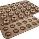 2 Pack 24-Cavity Mini Donut Pan, Nonstick Small Donut Tray Doughnut Bakeware, Carbon Steel Mini Donut Cake Pans for Baking - Gold