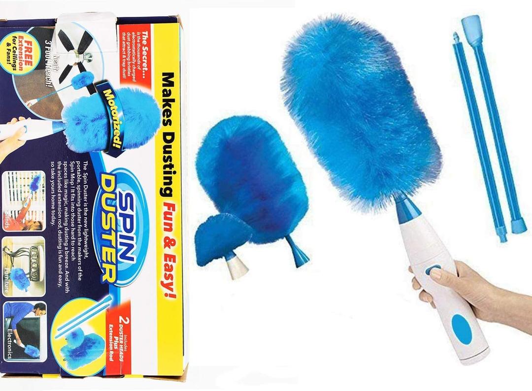 360  Spin Hurricane Adjustable Electric Feather Duster Vacuum Cleaner Battery Operated with Touch Button, Larpipao Blue Multifunction Electric Duster