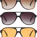 Freckles Mark Vintage Retro 70s Sunglasses for Women Men Classic Large Square Aviator Trendy Glasses (Black)