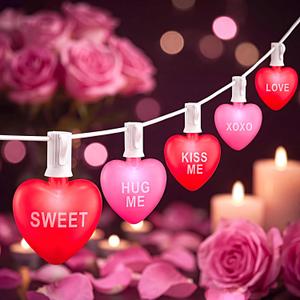 10.5FT Valentines String Lights, 10 Ultra Bright Red Pink Heart Lights | IP65, Plug in, Shatterproof, Connectable Fairy Lights for Wedding, Anniverary, Home Party Valentines Day Decoration