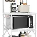 Furologee Kitchen Bakers Rack with Power Outlet, Microwave Oven Stand with Storage 4 Tiers, Coffee Bar Table with 6 S Hooks, Kitchen Storage Shelf Rack for Spices, Pots, White (22inch)
