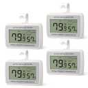 Digital Refrigerator Fridge Thermometer Large LCD Display | Waterproof Freezer Thermometer, Temperature Humidity Sensor, Max/Min Record, Magnetic, Suction Cup, Stand, 4 Pack, Silver