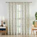 ZJDECOR Farmhouse Semi Sheer Curtains 84 Inches Long with Botanical Light Blue Leaf Grey Branch,Linen Blended Drapes,Rod Pocket Back Tab Window Treatment with Tape for Bedroom Living Room,38"Wx84"Lx2