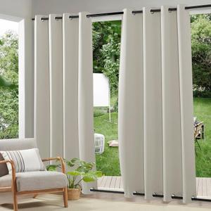 RYB HOME Outdoor Curtains 2 Panels, Waterproof Windproof Blackout Curtains for Patio Porch Garage Gazebo Universal Replacement Sidewall Curtains, Width 52 x Length 96 inches, Natural
