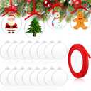 42 Pieces Round Acrylic Christmas Ornament with Red Ribbon DIY Blank Round Acrylic Ornament Transparent Circle Discs for Christmas Bauble Tree Decoration Tag Craft(3 Inches)