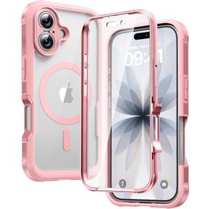 Diaclara Magnetic Designed for iPhone 17 Case Full Body Bumper,[Compatible with MagSafe] Military Drop Proof Cover with Built-in Touch Sensitive Anti-Scratch Screen Protector,Pink