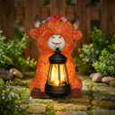 Garden Statues Highland Cow with Solar Lantern, Outdoor Highland Cow Figurines Decorations for Patio Yard Lawn Ornaments, Gifts for Mom/Grandma Birthday Housewarming