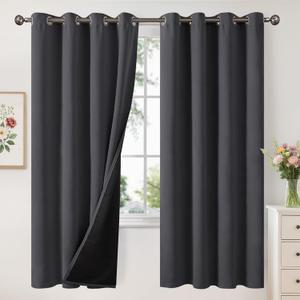 YoungsTex Blackout Curtains 52 X 72 Inch Length for Bedroom, Insulated Black Out Drapes with Grommet Thick Double Layer Energy Saving for Living Room, Dark Grey, 2 Panels