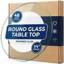 48 Inch Round 1/4" Thick Pencil Polished Edge Tempered Glass Table Top with 6 Bumpers Glass Table Tops Cut to Size, Scratch & Heat Resistant, Coffee, Patio & End Tables