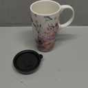 Ceramic Mug Tall Coffee Cup with Lid, Porcelain, Tea Cup with Handle for Latte, Cappuccino and Cocoa, Home and Office Coffee Cups, Art Pattern in Color Box, 17 oz, Pink Flower