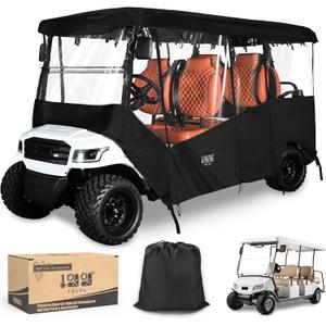 10L0L Golf Cart Driving Enclosures 6/4+2 Passenger Extended Roof, Universal Golf Cart Rain Cover for Yamaha EZGO TXT RXV Club Car Precedent DS 138" Roof 600D Waterproof Heavy Duty Zipper-Black