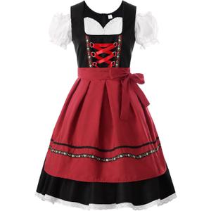 ReliBeauty Dirndl Dresses Women Traditional Oktoberfest Costume 2 Piece Red (XX-Large)