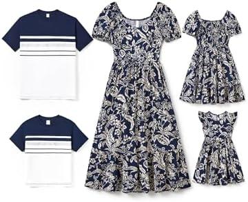 PATPAT Family Matching Summer Outfits, Mommy and Me Matching Shirts Dresses Paisley Print Matching Dresses for Family L